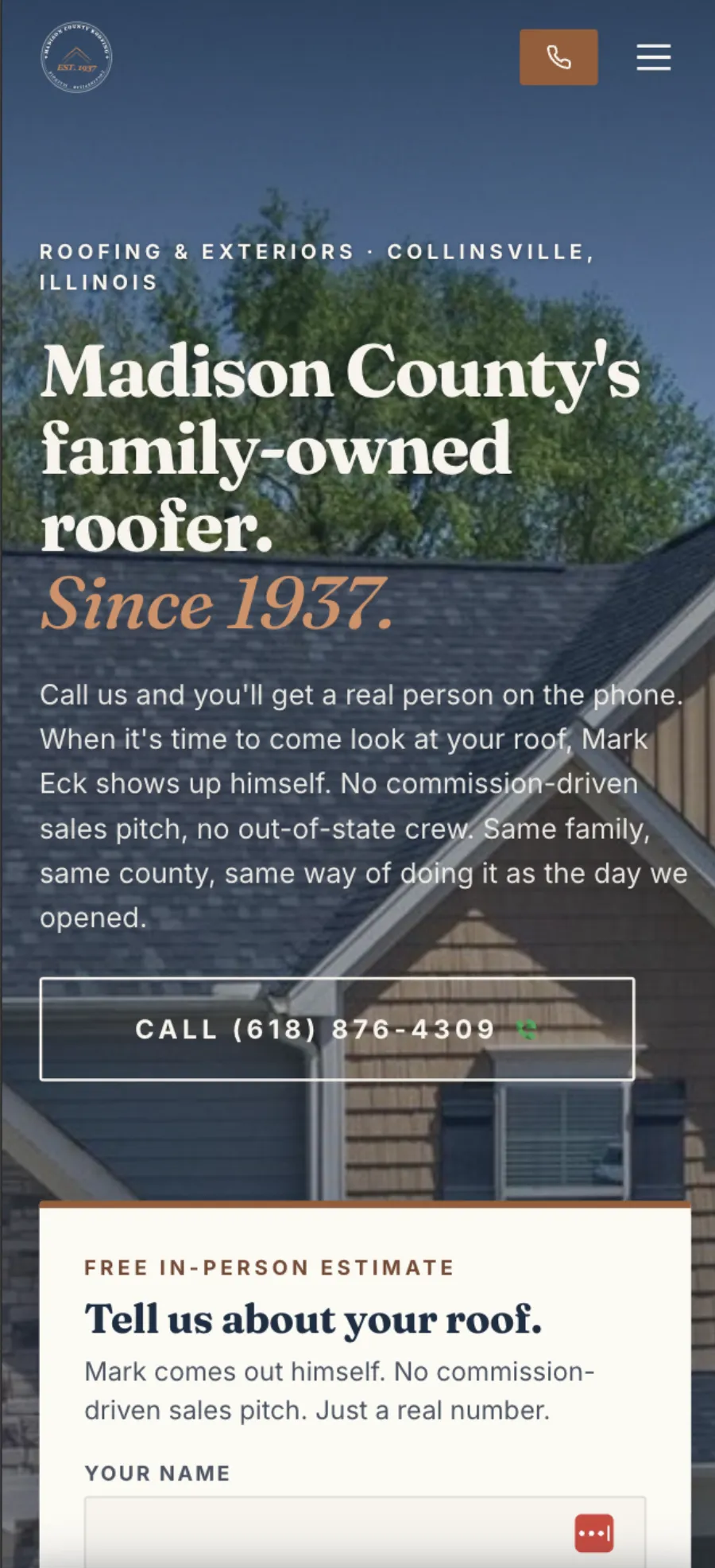 Madison County Roofing mobile homepage