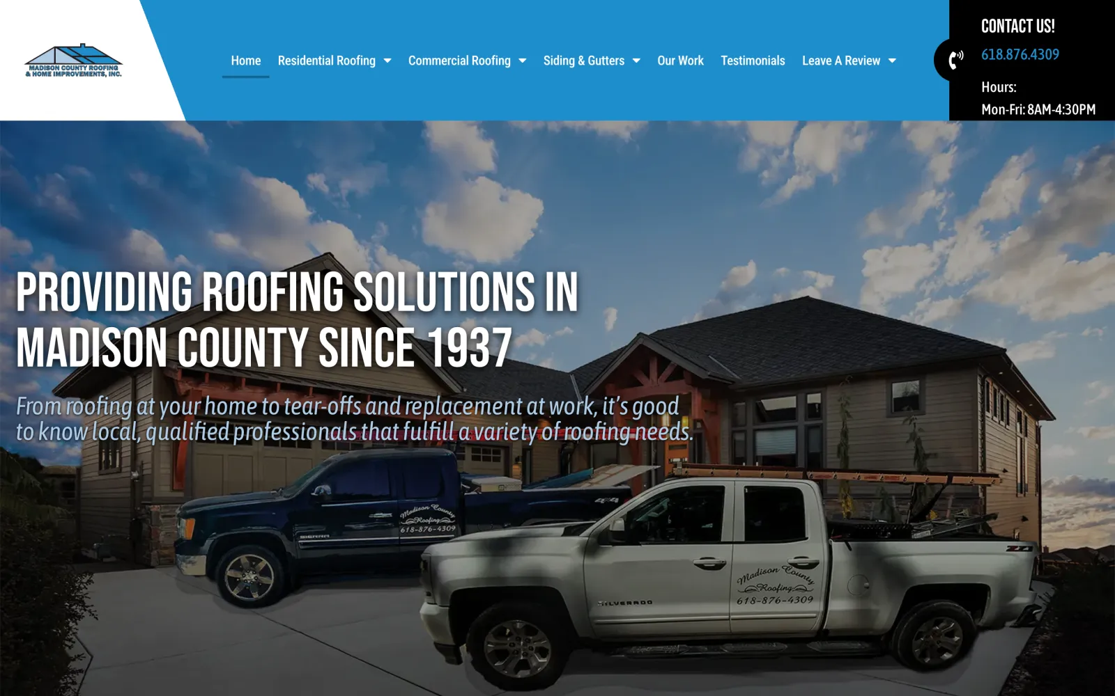 Madison County Roofing old website before the LocalCraft rebuild