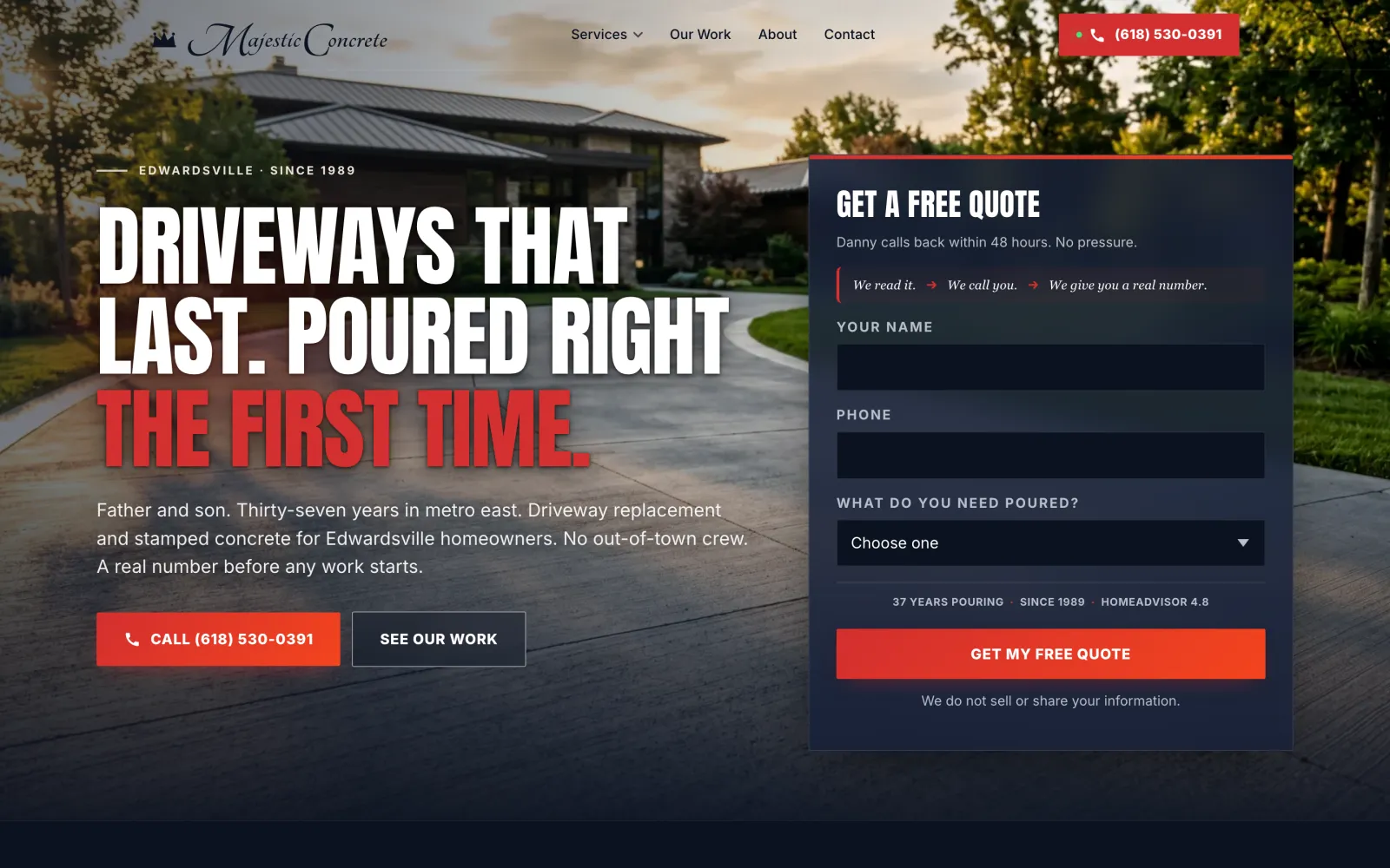 Majestic Concrete desktop homepage