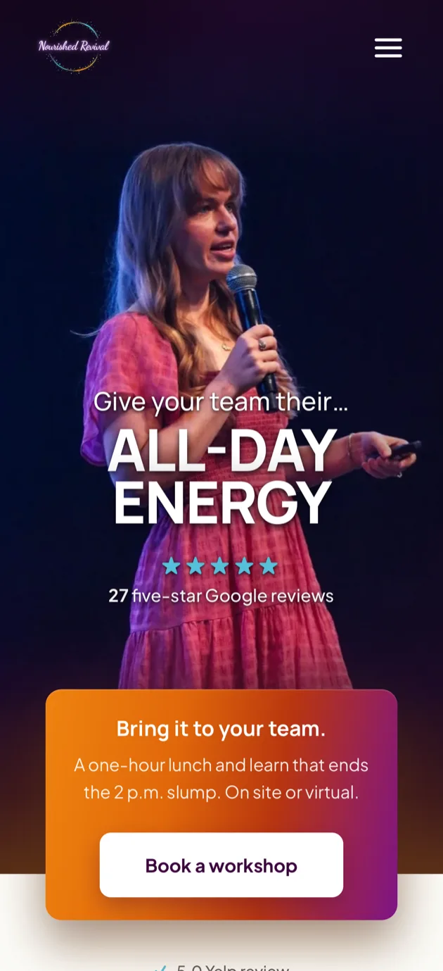 Nourished Revival mobile homepage